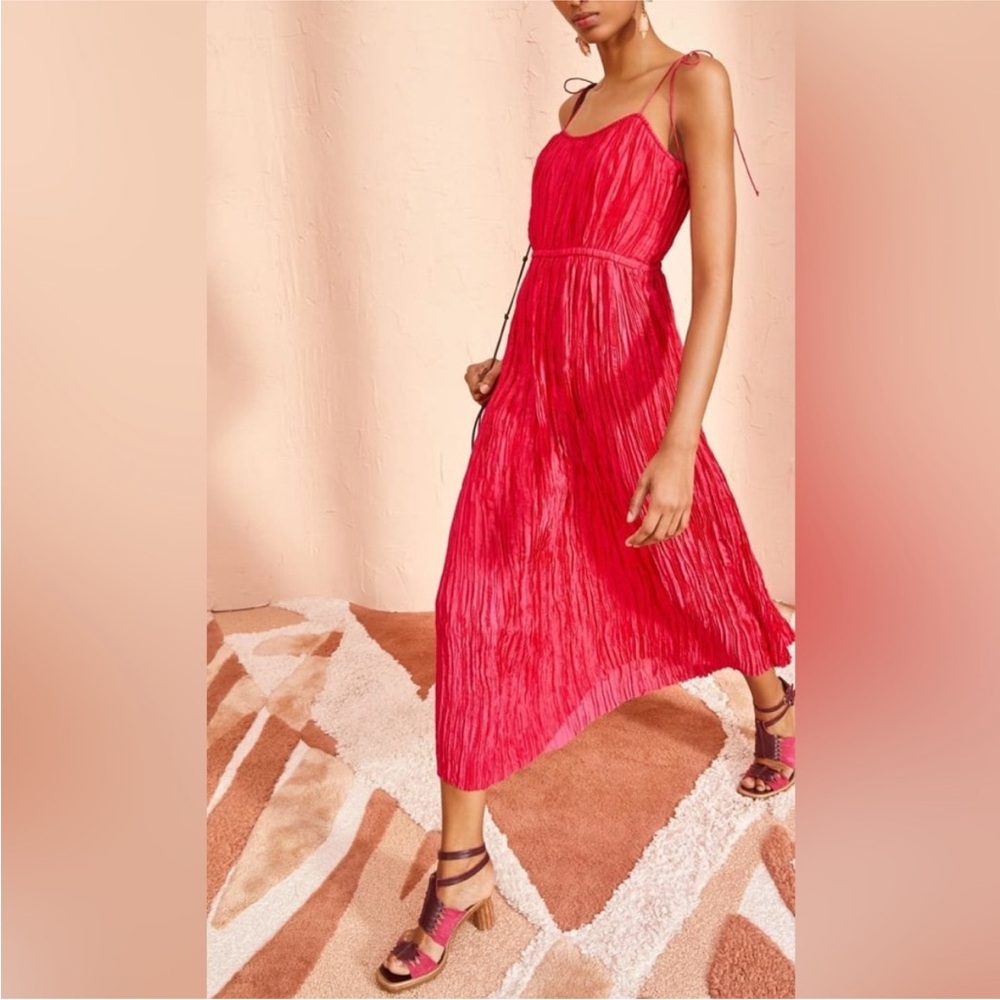 Ulla Johnson Orla Dress Orchid Hot Pink Pleat Satin Plisse Size 2 Wedding Guest